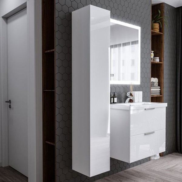 Шкаф пенал для ванной Бриклаер Хелена белый глянец