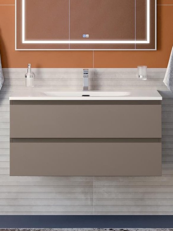Тумба с раковиной BelBagno Kraft 100 подвесная, матовая бежевая, раковина bb-8099-100