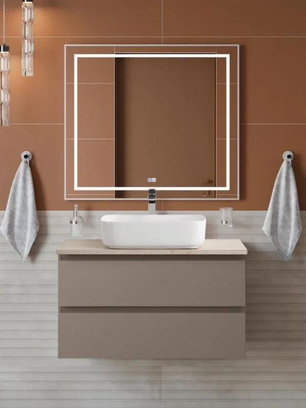 Мебель для ванной комнаты BelBagno Kraft 80 подвесная, матовая бежевая, столешница kep-80-mco, раковина BB1304
