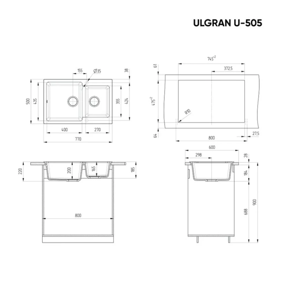 Мойка кухонная Ulgran U-505 -328 бежевая