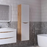 Шкаф пенал для ванной IDDIS Cloud белый, золотистый дуб