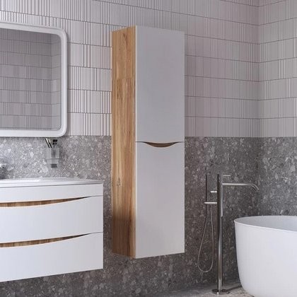 Шкаф пенал для ванной IDDIS Cloud белый, золотистый дуб