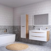 Шкаф пенал для ванной IDDIS Cloud белый, золотистый дуб