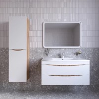 Шкаф пенал для ванной IDDIS Cloud белый, золотистый дуб