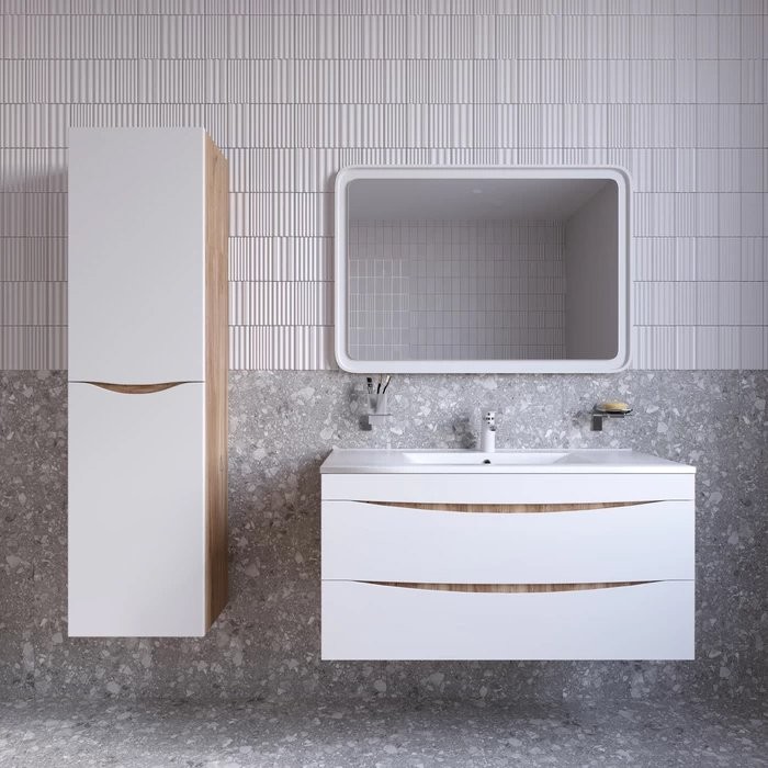 Шкаф пенал для ванной IDDIS Cloud белый, золотистый дуб