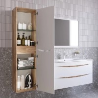 Шкаф пенал для ванной IDDIS Cloud белый, золотистый дуб