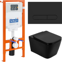 Комплект Унитаз подвесной BelBagno Ardente-c BB3202CHR-MB крышка BB3202SC-MB, безободковый, с микролифтом + Система инсталляции для унитазов BelBagno