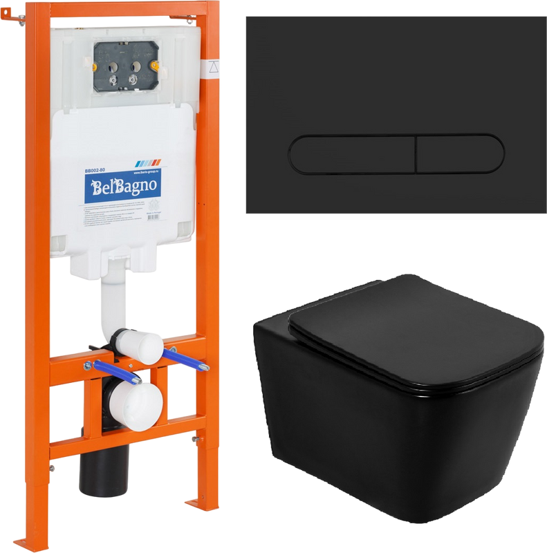 Комплект Унитаз подвесной BelBagno Ardente-c BB3202CHR-MB крышка BB3202SC-MB, безободковый, с микролифтом + Система инсталляции для унитазов BelBagno