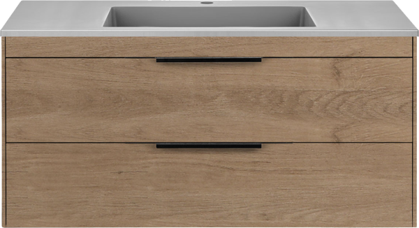 Тумба с раковиной Vincea Chiara 2D 100, 2 ящика, натуральный дуб, с серой раковиной