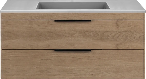 Тумба с раковиной Vincea Chiara 2D 100, 2 ящика, натуральный дуб, с серой раковиной