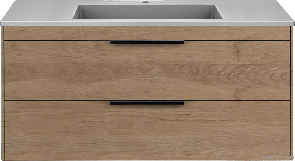 Тумба с раковиной Vincea Chiara 2D 100, 2 ящика, натуральный дуб, с серой раковиной