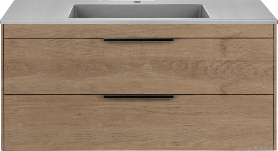 Тумба с раковиной Vincea Chiara 2D 100, 2 ящика, натуральный дуб, с серой раковиной