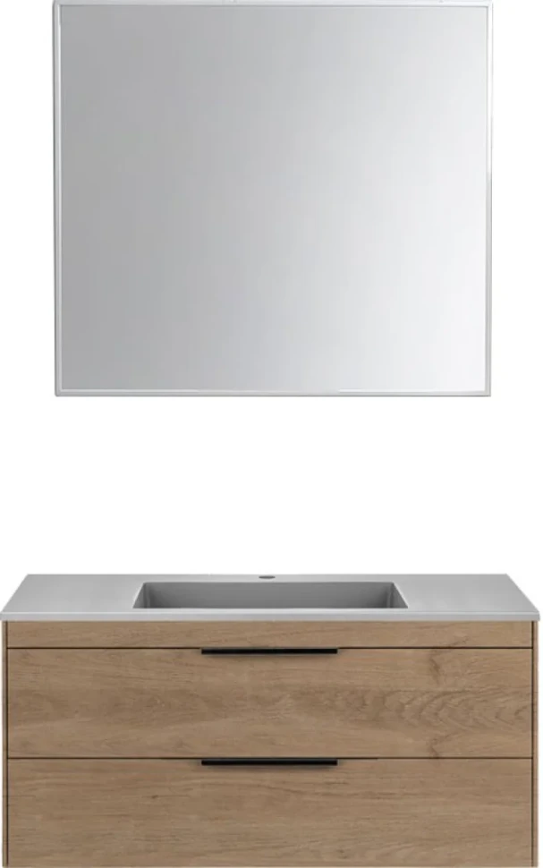Тумба с раковиной Vincea Chiara 2D 100, 2 ящика, натуральный дуб, с серой раковиной