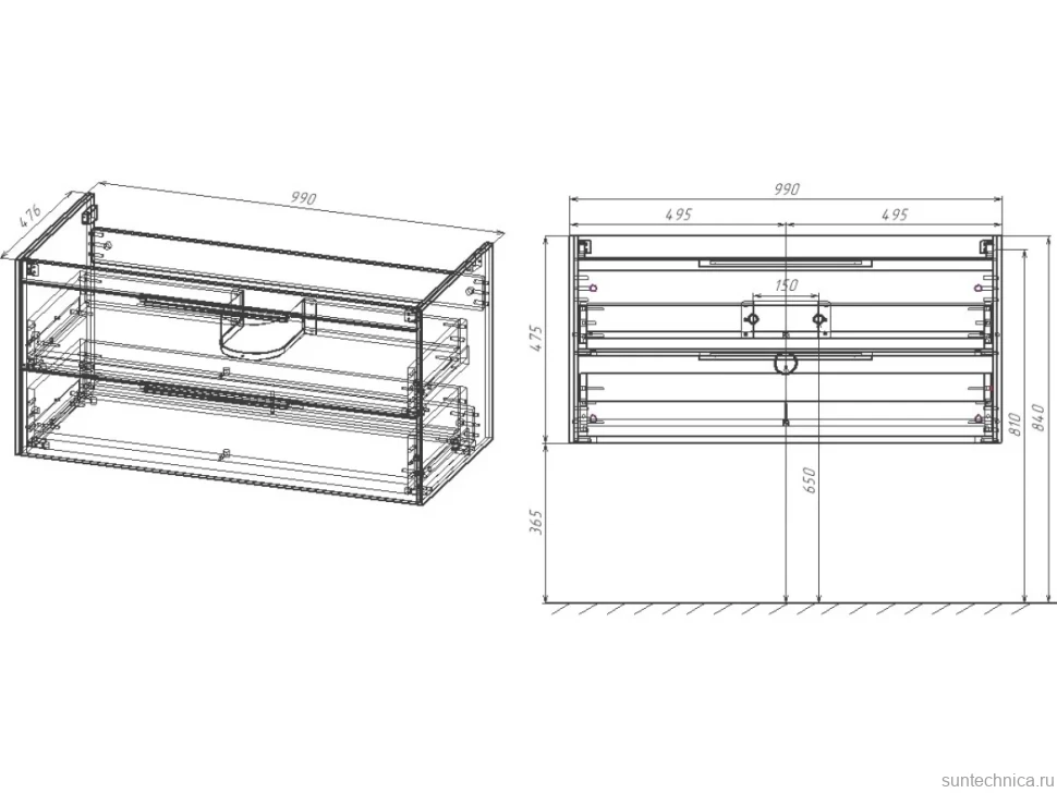 Тумба с раковиной Vincea Chiara 2D 100, 2 ящика, натуральный дуб, с серой раковиной