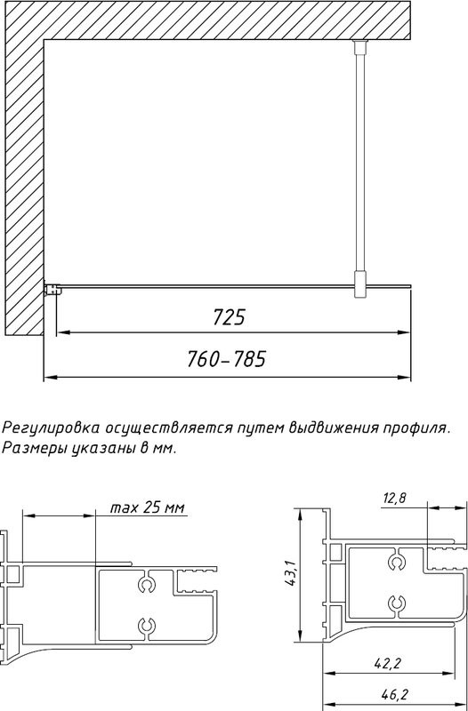 Душевая перегородка Vegas Glass EAF 76 07 01 профиль матовый хром, стекло прозрачное