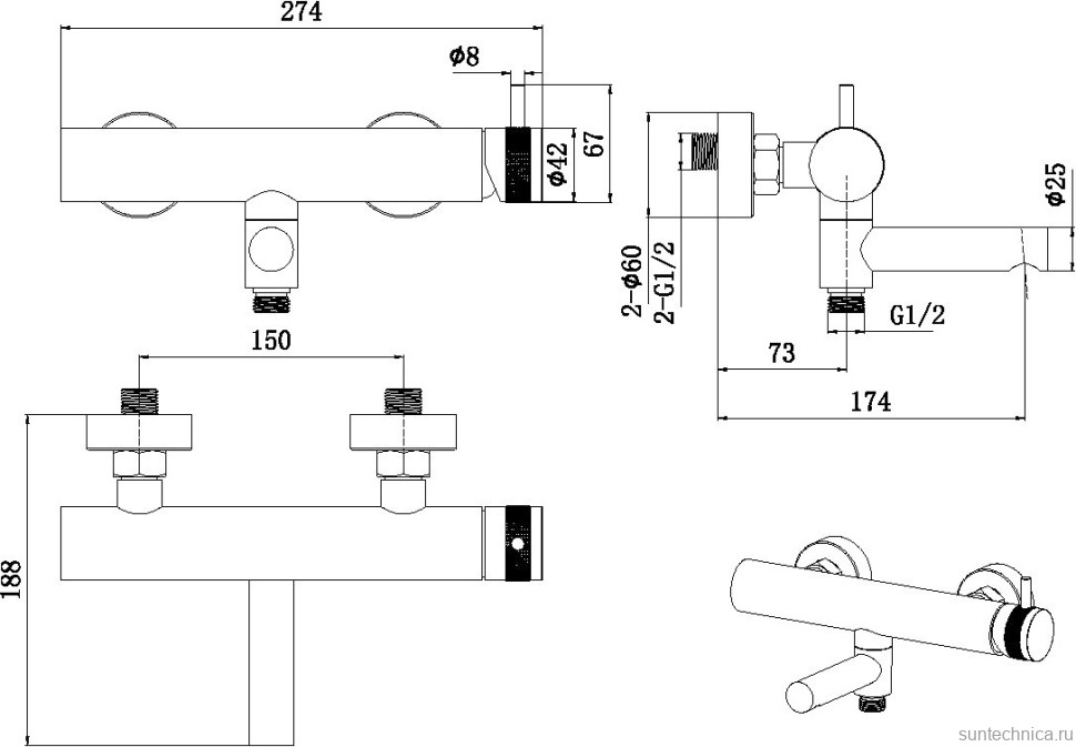 Смеситель для ванны с душем Allen Brau Priority 5.31B10-BN брашированный никель