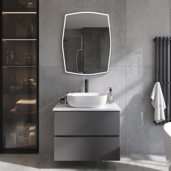 Мебель для ванной комнаты STWORKI Колдинг 80 антрацит, с раковиной Moduo 50 Square, столешница белая матовая