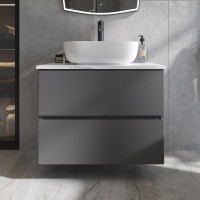 Мебель для ванной комнаты STWORKI Колдинг 80 антрацит, с раковиной Moduo 50 Square, столешница белая матовая