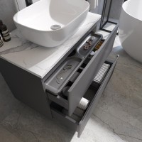 Мебель для ванной комнаты STWORKI Колдинг 80 антрацит, с раковиной Moduo 50 Square, столешница белая матовая