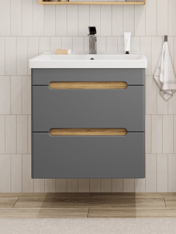 Тумба под раковину без столешницы SanStar Diva 60 подвесная графит софт, дуб вотан