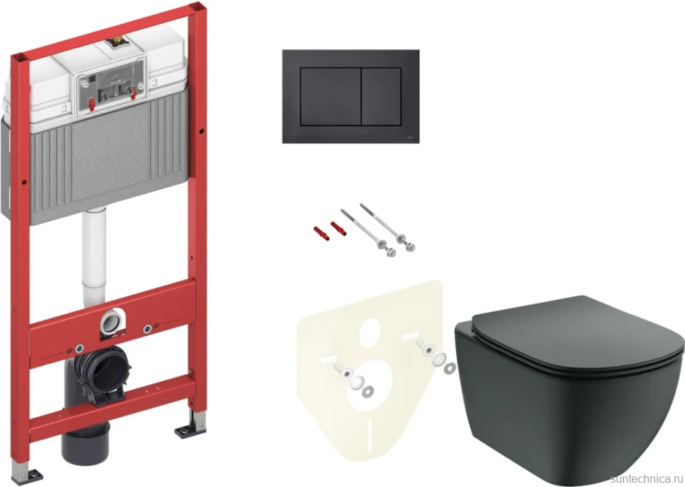 Комплект  Унитаз подвесной Ideal Standard IdealMood T4665V3 безободковый, с микролифтом, матовый черный + Система инсталляции для унитазов TECE Now 94