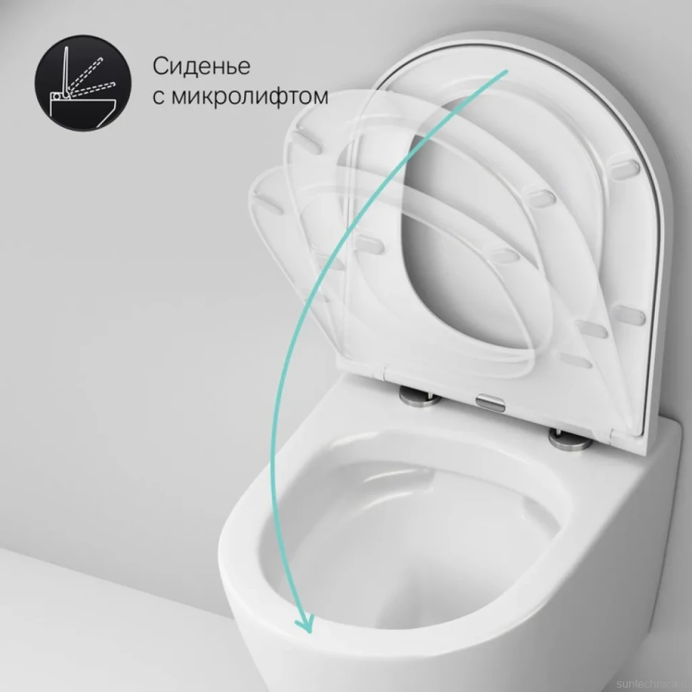 Комплект Унитаз подвесной AM.PM Sense C741701SC безободковый, с микролифтом + Инсталляция TECE Base 9400413 4 в 1 с кнопкой смыва