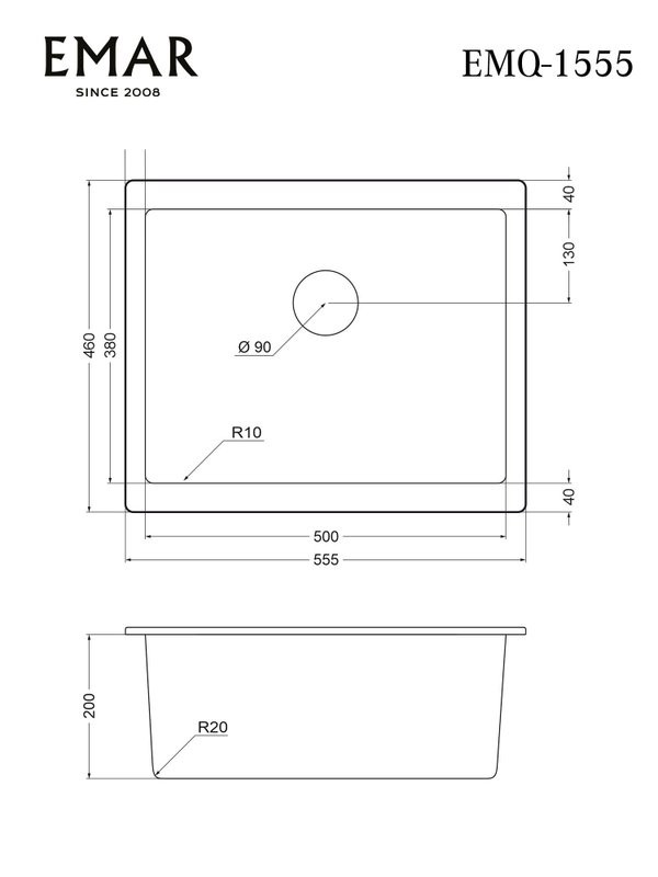 Мойка кухонная Emar Quartz EMQ-1555.P морион