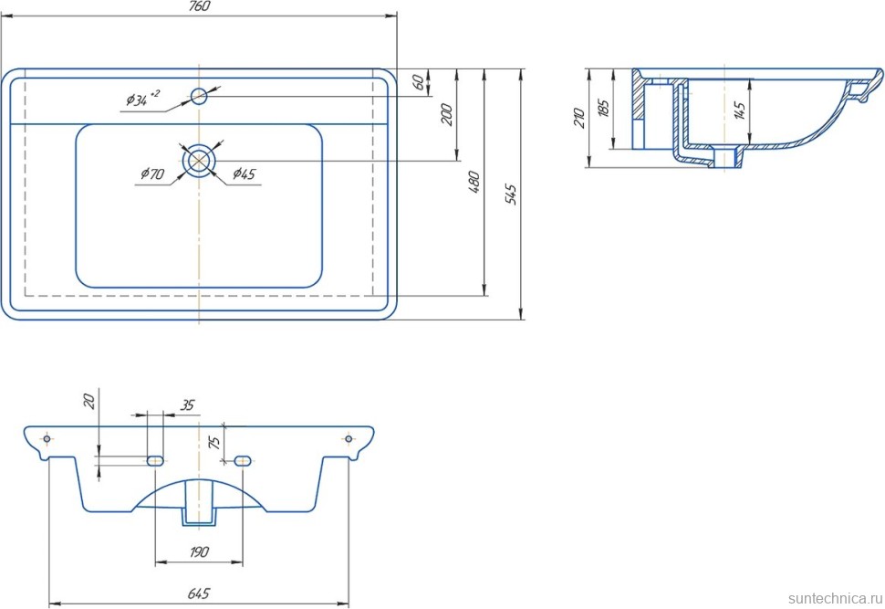 Тумба с раковиной Alavann Berta 75 подвесная, белая