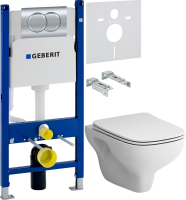 Комплект Унитаз подвесной AM.PM X-Joy S FlashClean C85A1702SC с микролифтом, белый + Звукоизоляция Geberit + Инсталляция Duofix Delta 458.149.21.1 с кнопкой смыва, хром