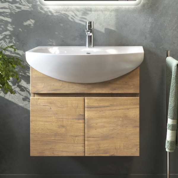 Тумба с раковиной Vigo Wing 60 подвесная, дуб золотой, раковина Балтика 60