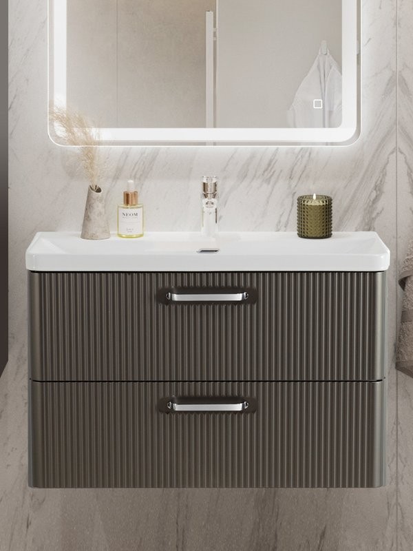 Тумба с раковиной BelBagno Due 80 ручки хром полированный, оружейная сталь