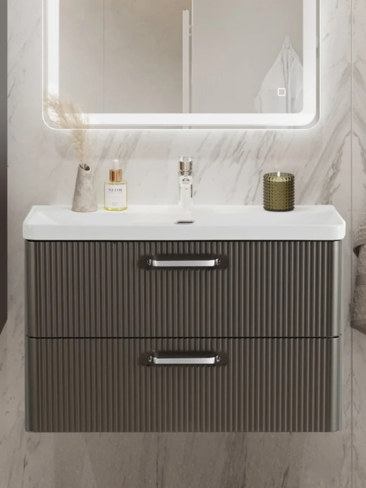 Тумба с раковиной BelBagno Due 80 ручки хром полированный, оружейная сталь