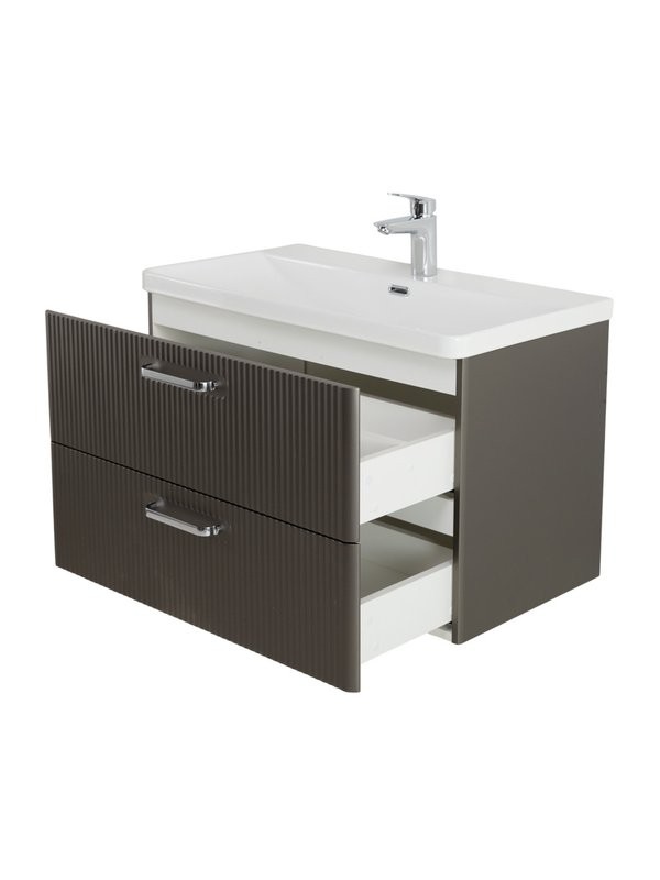 Тумба с раковиной BelBagno Due 80 ручки хром полированный, оружейная сталь