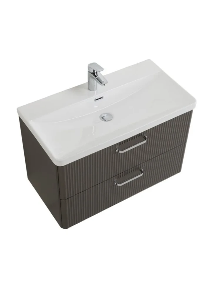 Тумба с раковиной BelBagno Due 80 ручки хром полированный, оружейная сталь