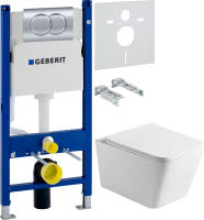 Комплект Унитаз подвесной Vincea Q-Line VT1-12 белый + Инсталляция Geberit Duofix Delta 458.149.21.1 с кнопкой смыва, хром + Звукоизоляция
