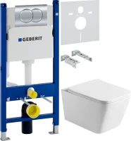 Комплект Унитаз подвесной Vincea Q-Line VT1-12 белый + Инсталляция Geberit Duofix Delta 458.149.21.1 с кнопкой смыва, хром + Звукоизоляция
