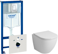 Комплект Унитаз подвесной Grossman GR-4455S безободковый + Инсталляция Grohe Rapid SL 38772001 3 в 1 с кнопкой смыва + Шумоизоляция 37131000
