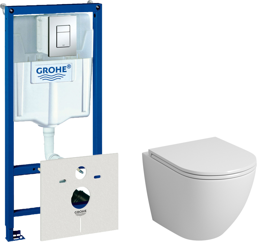 Комплект Унитаз подвесной Grossman GR-4455S безободковый + Инсталляция Grohe Rapid SL 38772001 3 в 1 с кнопкой смыва + Шумоизоляция 37131000