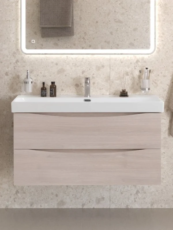 Тумба с раковиной BelBagno Marino-cer-n 100 подвесная, rovere grigio, раковина BB-8078-100