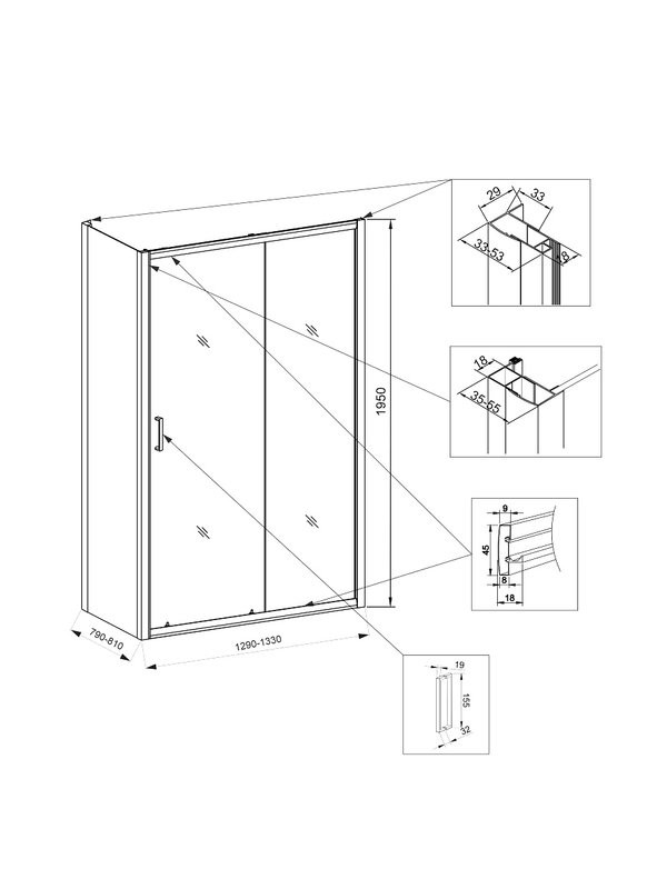 Душевой уголок Veconi Rovigo RV-046 130x80x195, профиль матовый хром, стекло прозрачное