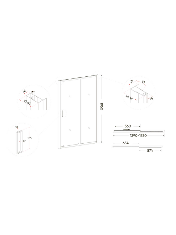 Душевой уголок Veconi Rovigo RV-046 130x80x195, профиль матовый хром, стекло прозрачное