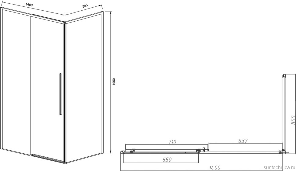 Душевой уголок Vincea Slim-N VSR-4SN8014CLB 140х80 см, профиль черный