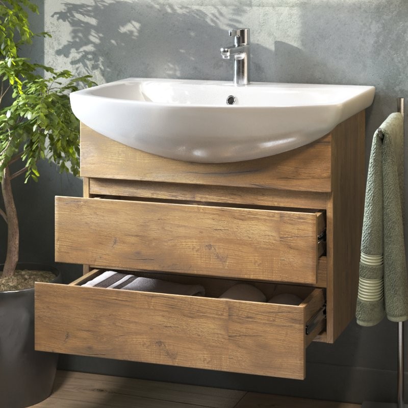 Тумба с раковиной Vigo Wing 60 подвесная, 2 ящика, дуб золотой, раковина Балтика 60