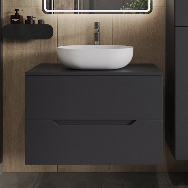 Тумба с раковиной Orange Line 80 подвесная, 2 ящика, матовый графит с раковиной B05-480W