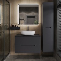 Тумба с раковиной Orange Line 80 подвесная, 2 ящика, матовый графит с раковиной B05-480W