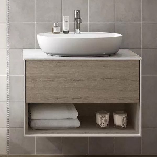 Тумба под раковину KERAMA MARAZZI Plaza Modern 80 подвесная, с ящиком и полкой, дуб орегон