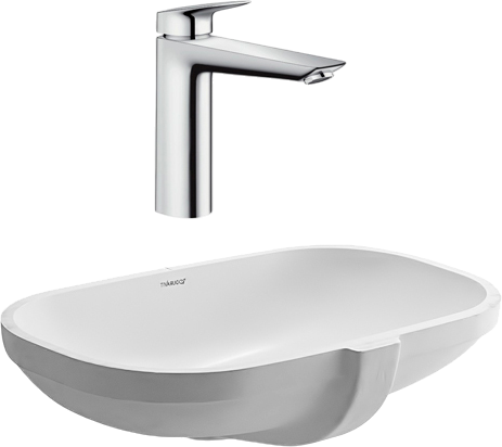 Комплект Смеситель Hansgrohe Logis + Раковина Duravit D-code 0338490000 встраиваемая