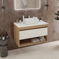 Тумба с раковиной Teymi Ritta 85 дуб эврика, матовая белая, раковина Helmi Mini 38