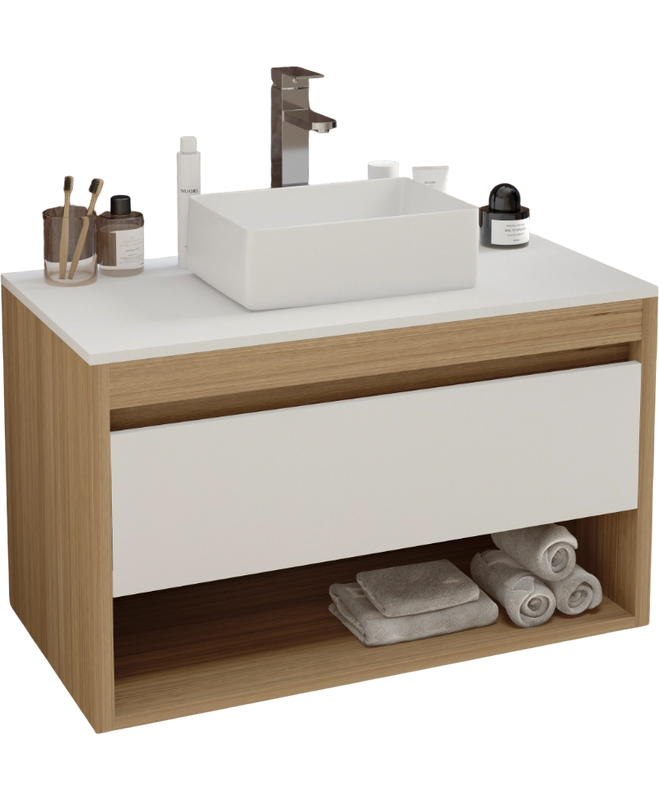 Тумба с раковиной Teymi Ritta 85 дуб эврика, матовая белая, раковина Helmi Mini 38