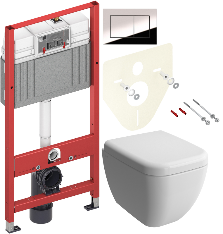Комплект Унитаз подвесной VitrA Shift 7742B001-0075 белый матовый + Крышка 91-001-009 с микролифтом, петли хром, белая матовая + Инсталляция TECE Now 9400412 4 в 1 с кнопкой смыва